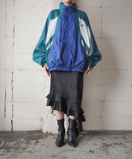 NIKE Zip Up Nylon Jacket BL GR WH