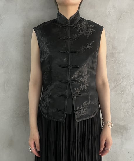 Shadow Pattern Sleeveless China Shirt BK
