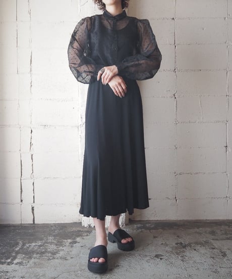 Sheer Dot Long Sleeve Blouse BK