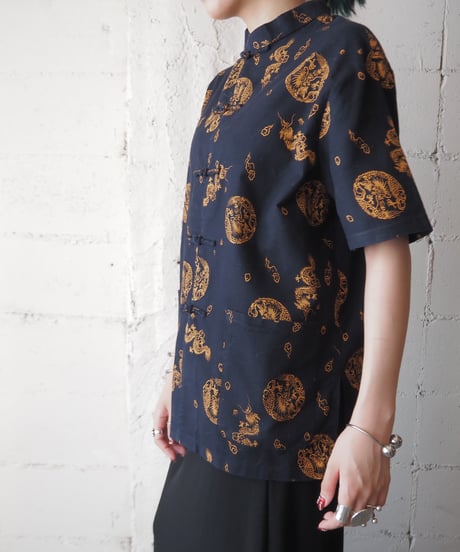 Dragon Pattern China Shirt BKOR