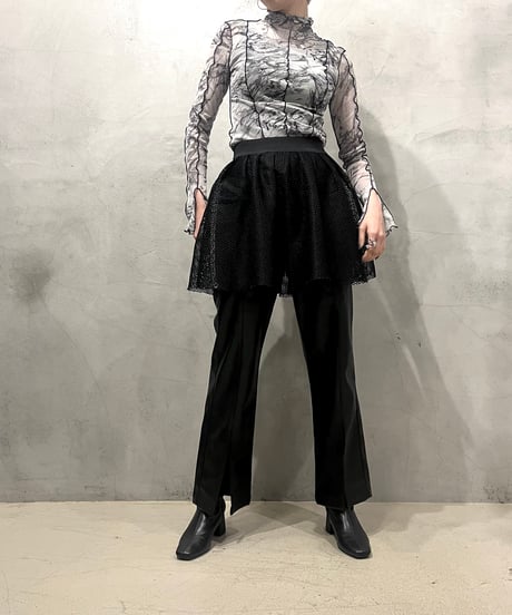 Side Line Mesh Mini Skirt BKWH