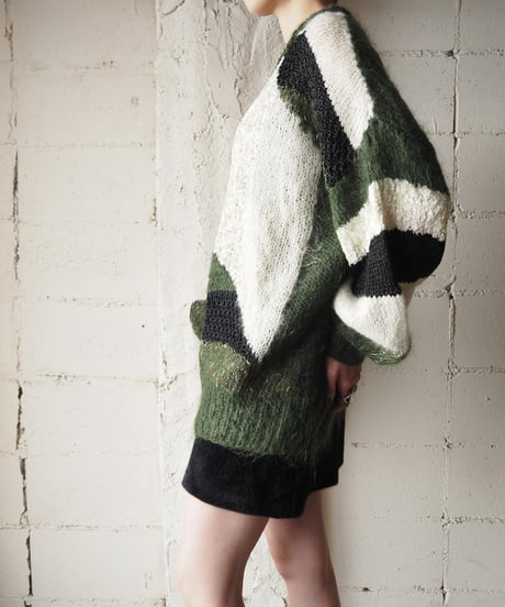 Mohair Mix Panel Patturn Knit KABKWH