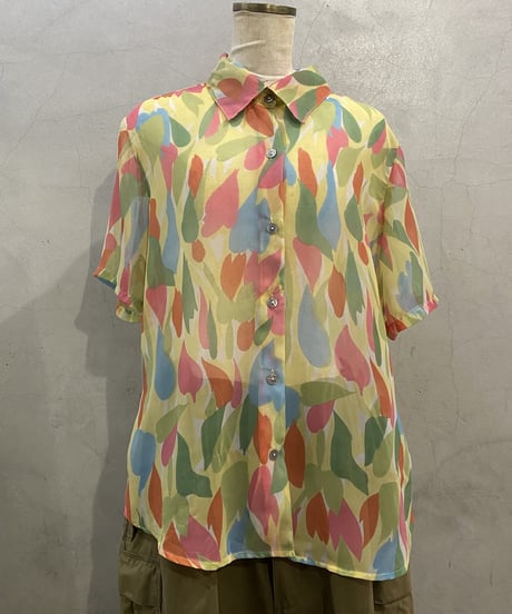 Water Color Pattern S/S Sheer Shirt LYE GN PI