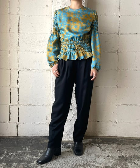 Shirring Flower Pattern Blouse MDBL