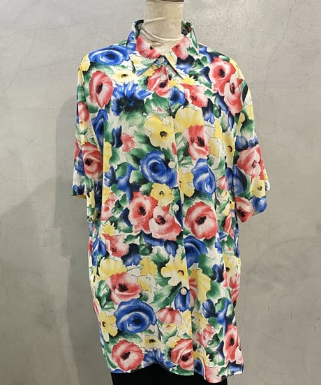 S/S Flower Print Shell Button Shirt WH PI GN