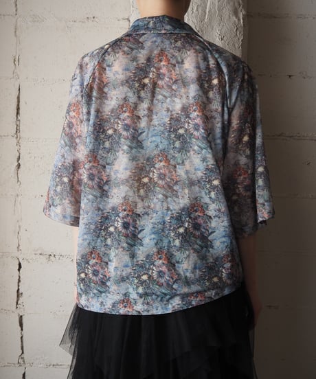 1970's Impressionist Floral Print Short Sleeve Blouse GN