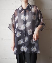 S/S Flower Pattern Sheer Shirt BK WH