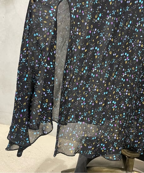 Flower Pattern Design Slit Camisole Dress BKBL