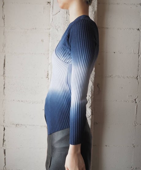 Gradation Design Rib Knit BL WH