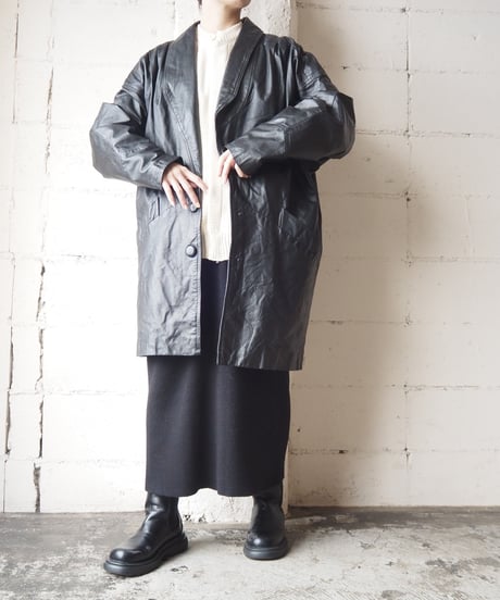 Open Collar Leather Jacket BK