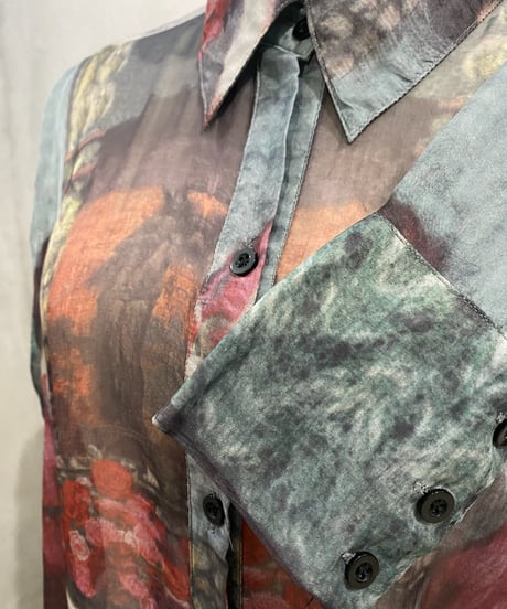 Art Pattern Sheer Shirt Dress BLRE