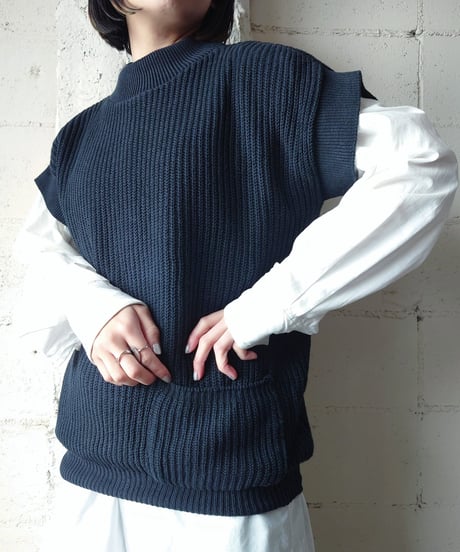 French Sleeve Cotton Knit Vest BK