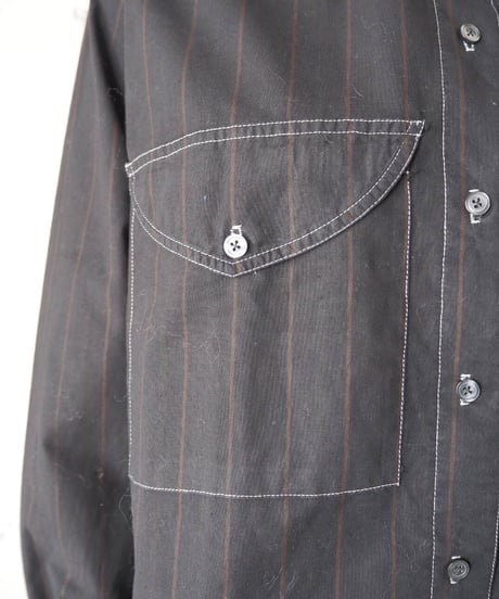 Remake White Stitch Stripe Short Shirt BK