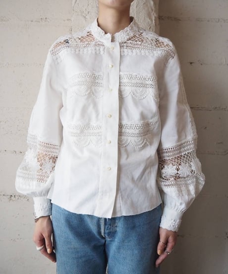 Cutwork Lace Volume  Sleeve Blouse WH