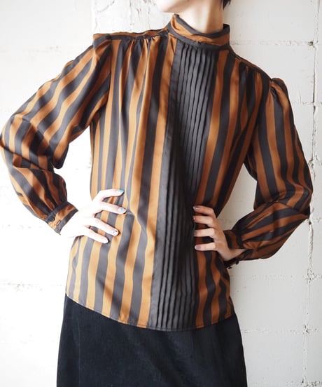 Stand Collar Stripe Blouse BRBK