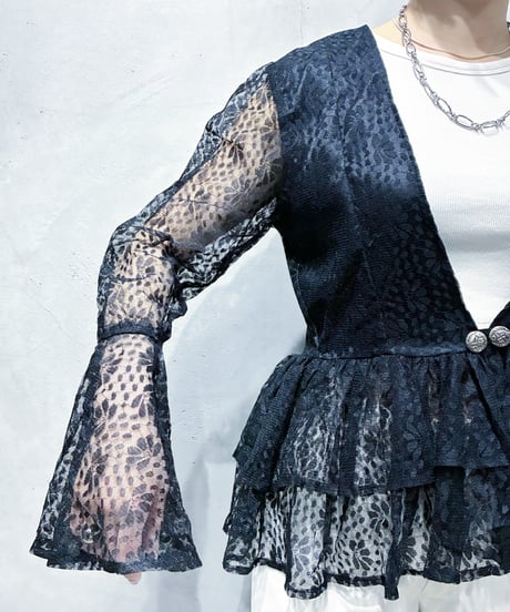 Sheer Lace Peplum Flare Tops BK