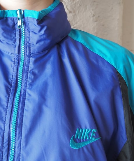 NIKE 1990's Tricolor Stand Collar Nylon Jacket PUR BL BK