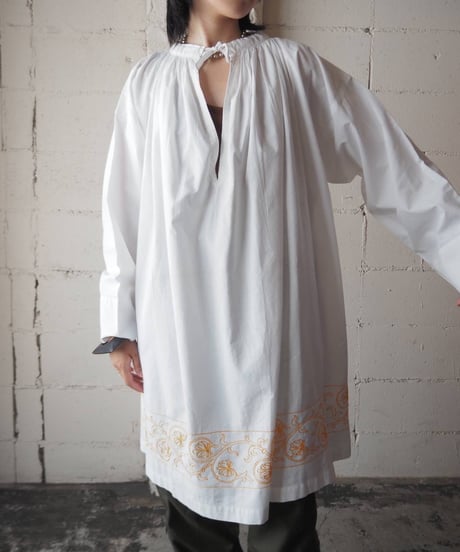 1950~60's Embroidery Hem Smock WHYE