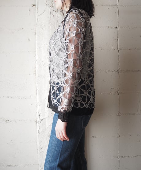 Tape Embroidery Sheer Cardigan BKSV