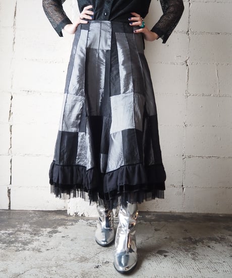 Low Waist Patch Work Lace Volume Skirt BKSIL