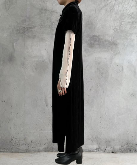 Flower Embroidery S/S Velour China Dress BK