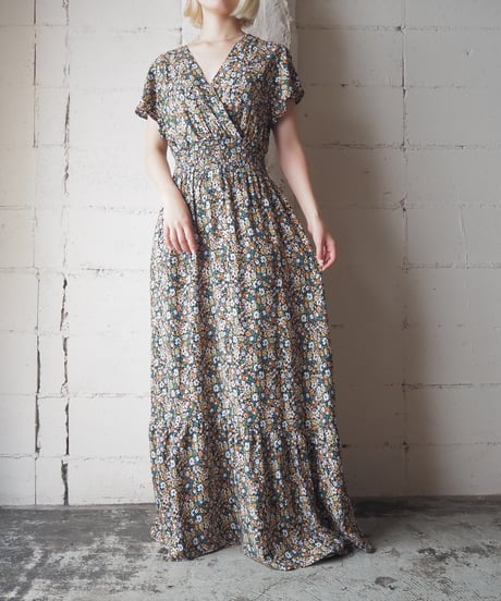 Flower Print Shirred Waist Dress BKYEWH