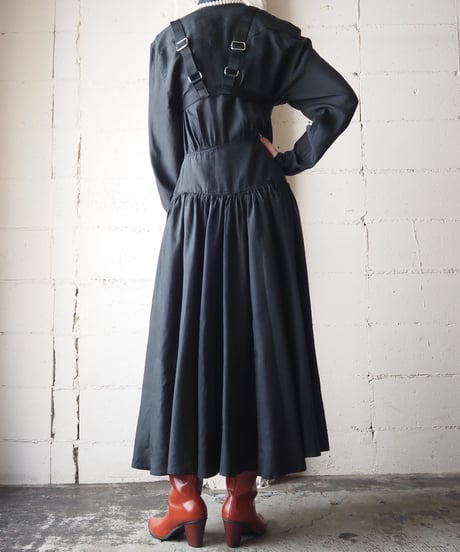 Long Sleeve Shoulder Yoke Shirt Dress BK