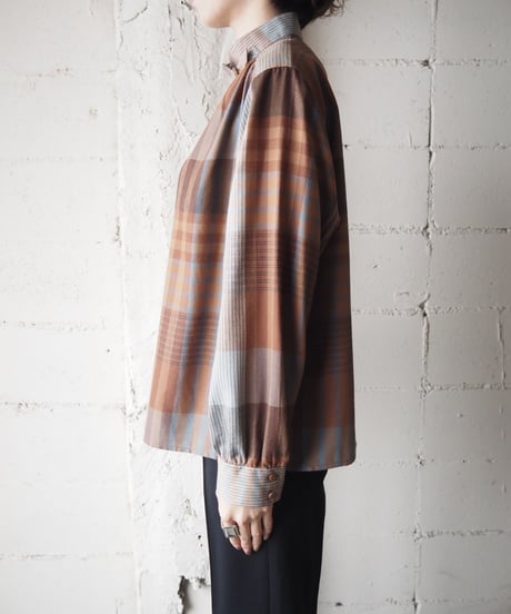 Stand Collar Plaid Blouse BR