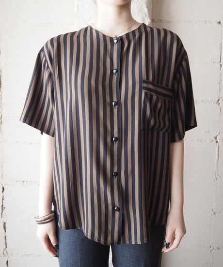 1980's EURO Collarless Stripe Shirt