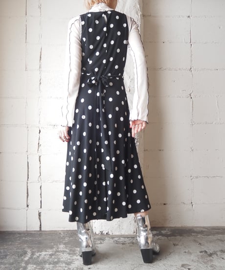 LAUREN Dot  Pattern Sleeveless Dress BKWH
