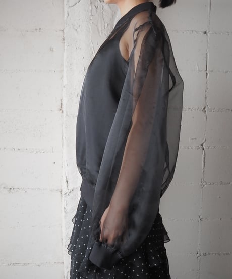 Volume Sleeve Sheer Zipup Jacket BK