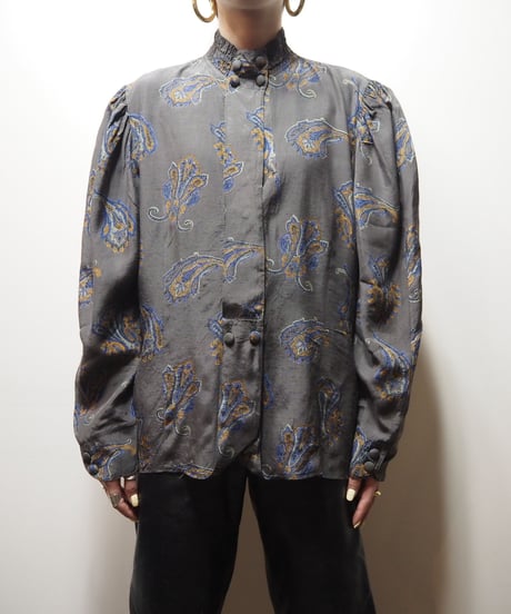 Shirring Collar Paisley Blouse KAGR