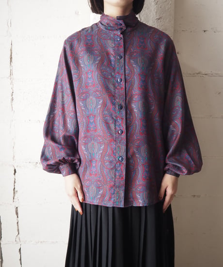 Paisley Pattern Stand Collar Blouse BUR