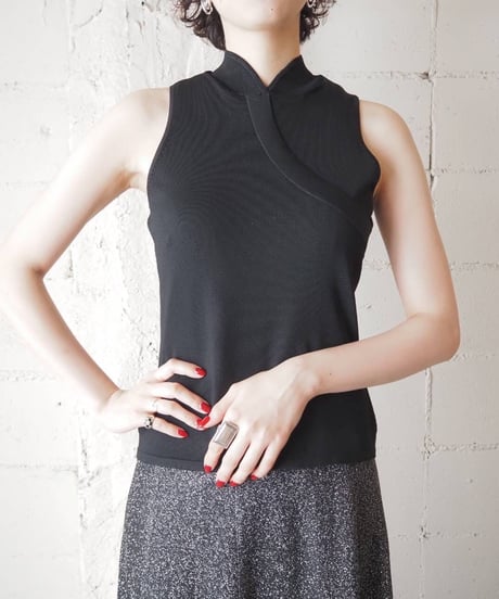 No Sleeve Stand Neck Tops BK