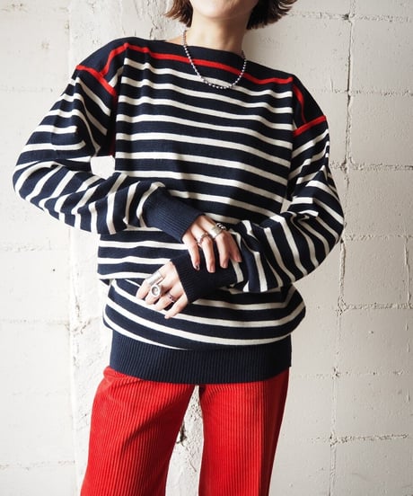 Boat Neck Border Knit WHBKRE