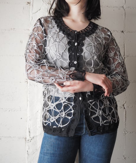 Tape Embroidery Sheer Cardigan BKSV