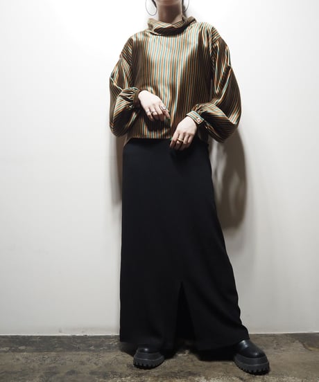 Volume Sleeve Stripe Silk Blouse BRGN