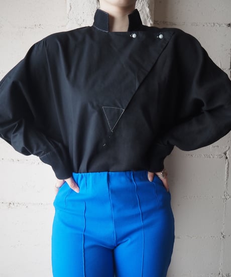 Asymmetric Design Stand Collar Shirt BK
