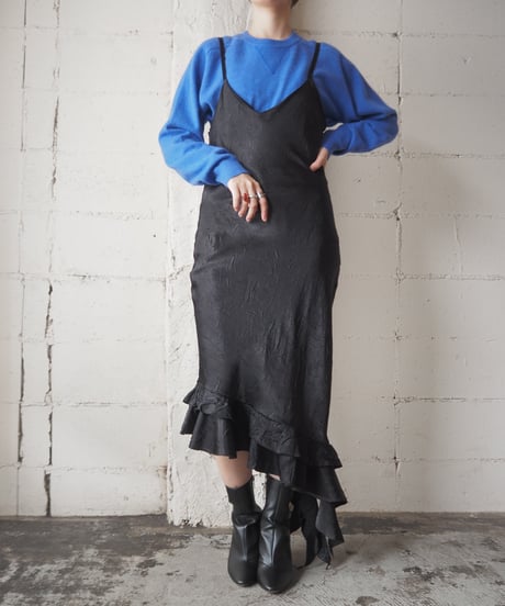 Asymmetric Raffle Hem Camisole Dress BK