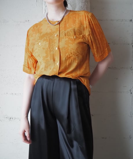 Sheer Floral Collarless Shirt OR