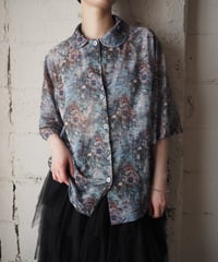 1970's Impressionist Floral Print Short Sleeve Blouse GN
