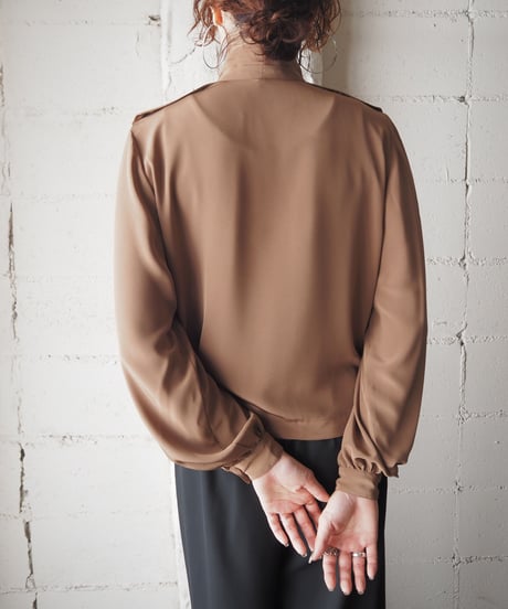 Pleated Band Collar Big Pocket Design Shirt BR