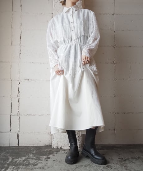 Lace×Fringe Western Shirt Dress WH