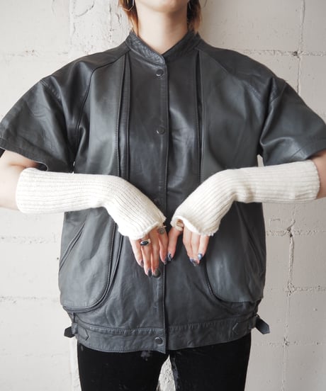 Bicolor Leather Short Sleeve Jacket GRBK