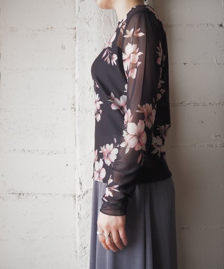 Flower Pattern Sheer Tops BKPI