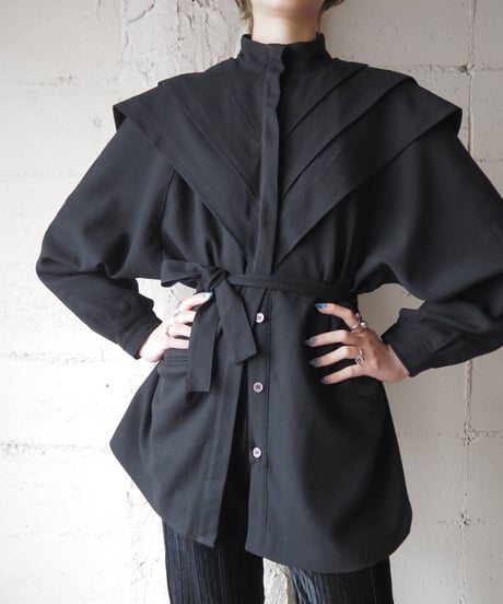 Pleated Shoulder Wool Shirt BK
