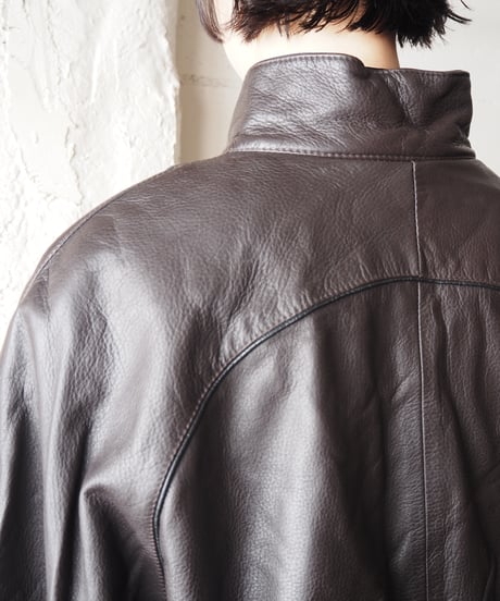 Stand Collar Zipup Leather Coat DBR