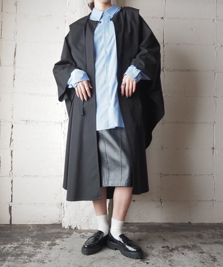 Hooded Shawl Collar Cape Coat BK