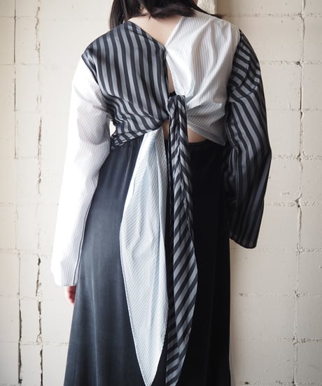 MM6 Maison Margiela Wide Sleeve Stripe Shirt Dress BK WH LBL