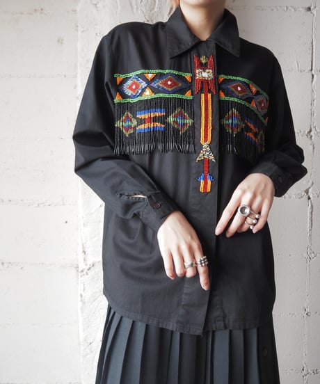 Beads Embroidery Western Shirt BK